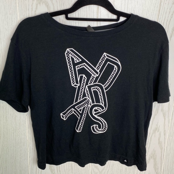 Adidas Spell Out Short Sleeve Block Letter Graphic Tee Black & White Size Medium - Picture 2 of 12